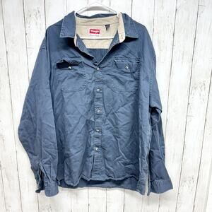 Wrangler Shirt Men 2X Dusty Blue Collared Long Sleeve Button Down Western Denim